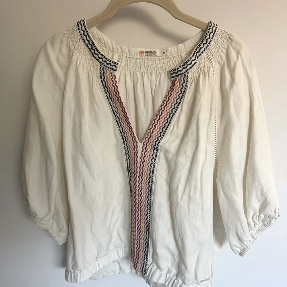 NWOT Marine Layer Bea Peasant Top - Picture 3 of 3